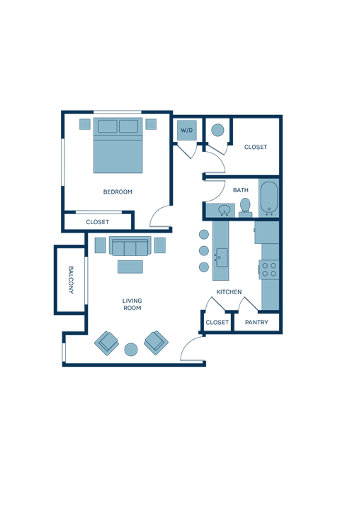 a floor plan of a residence with a bedroom and a living room